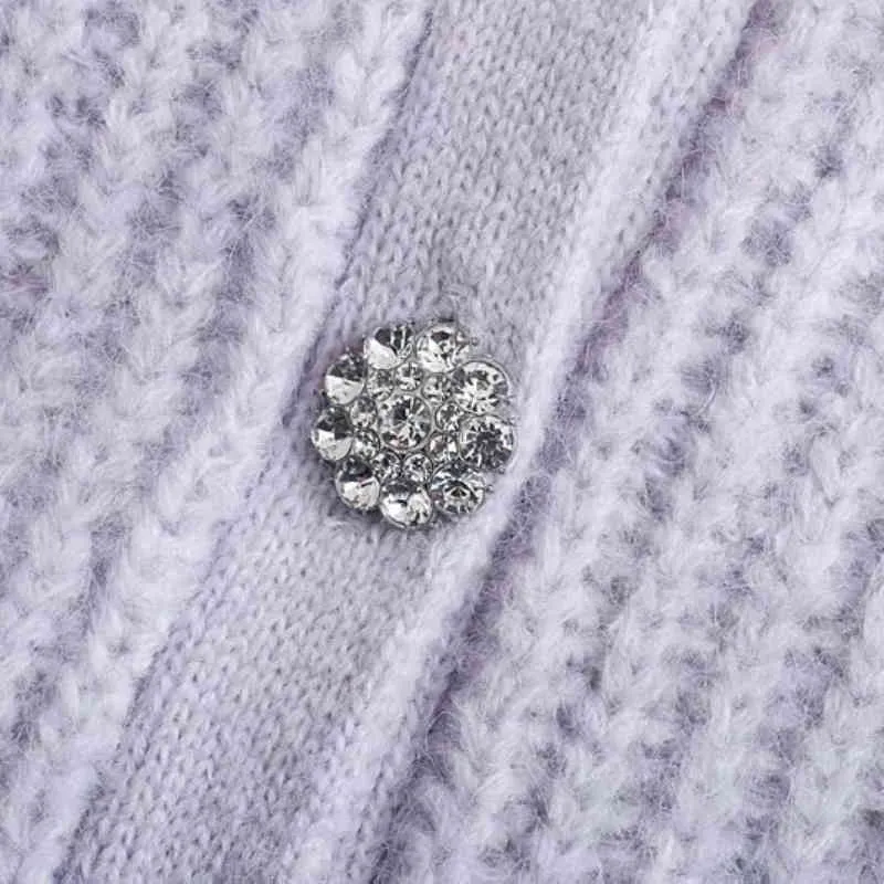 Sweet Woman Loose Purple Patchwork Knit Cardigan Spring Fashion Ladies Peter Pan Collar Knitwear Female Cute Sweaters 210515