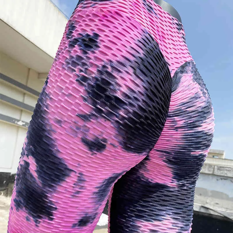 Sport Leggings Women Gym High Waist Push Up Tie Dye Byxor Jacquard Fitness Legging Running Byxor Kvinna Tight Sport Pants 210515