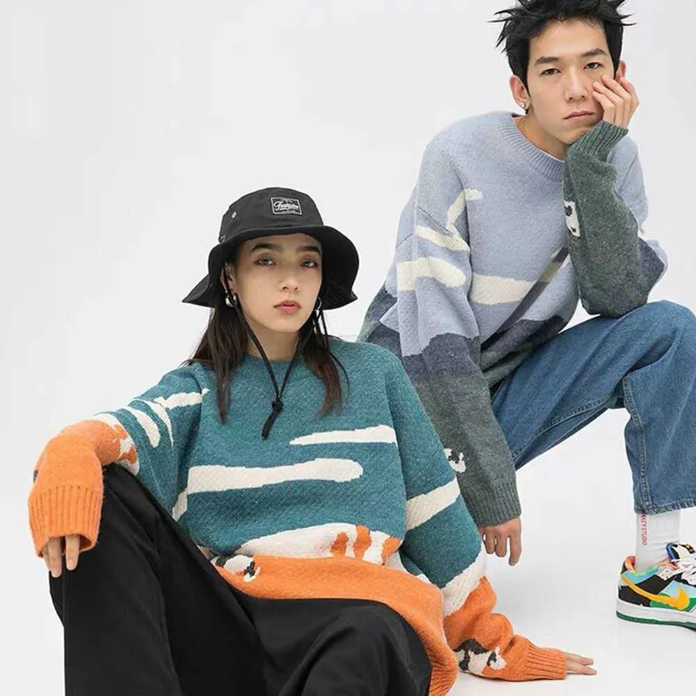 Lacible hombres vacas suéteres vintage jersey para hombre o-cuello modas coreanas suéter mujeres casual harajuku ropa hip hop retro tops 210909