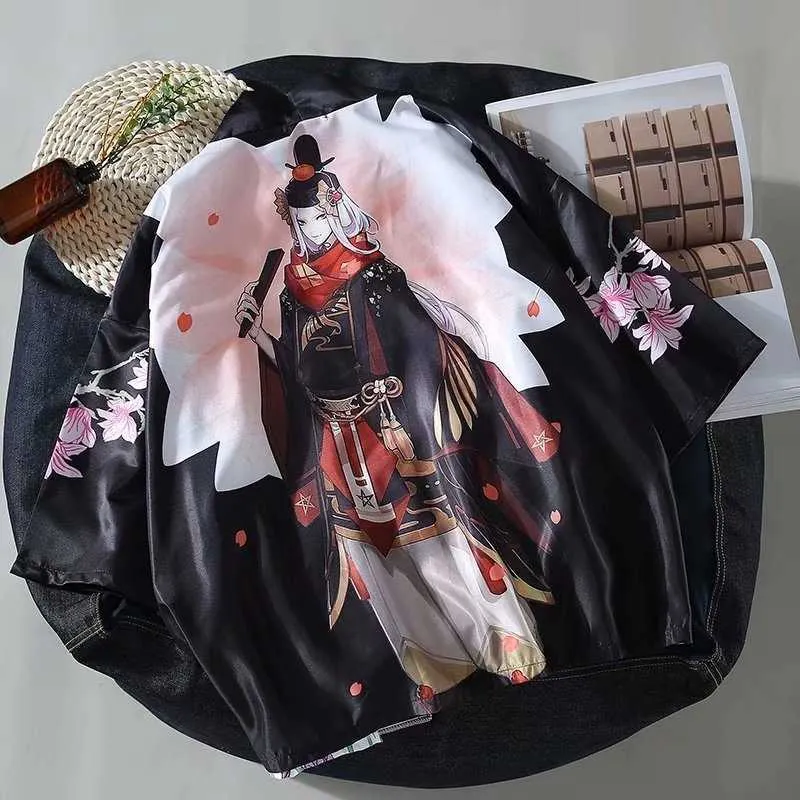 Feynoz Zwarte Kimono Vest Vrouwen Mannen Japanse Obi Mannelijke Yukata Mannen Haori Japanse Golf Karper Print Jas Traditionele Japan X0723235l