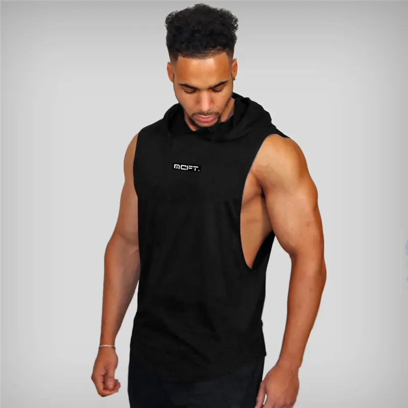 Merk Gyms Kleding Mens Bodybuilding Hooded Tank Top Top Katoen Mouwloos Vest Sweatshirt Fitness Workout Sportkleding Tops Male 210421