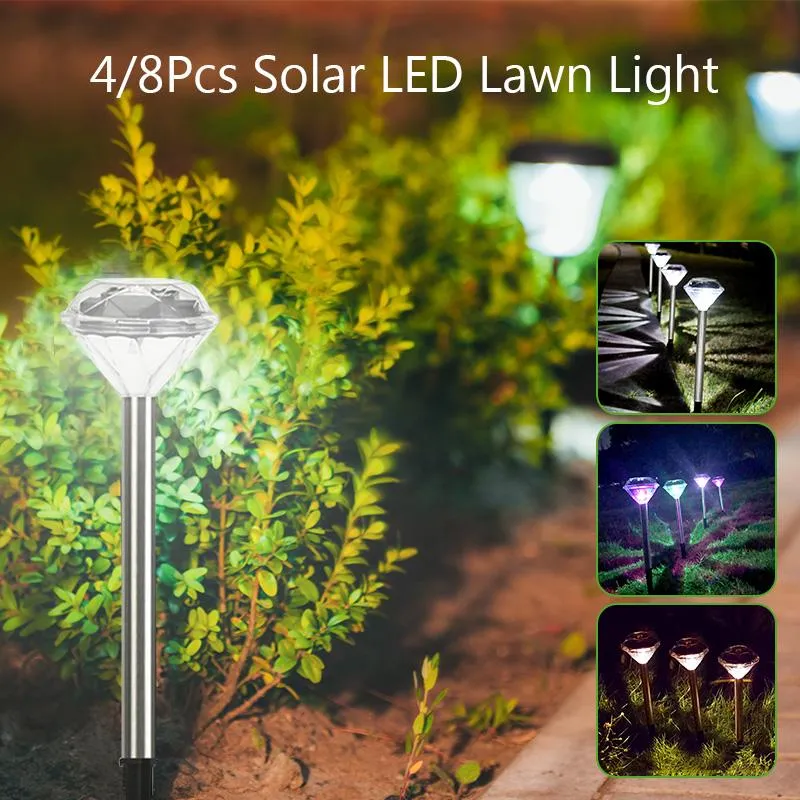 4 8 pièces en forme de diamant solaire LED lumière de pelouse couleur changeante extérieure cour jardin lampes au sol lampe blanc chaud RGB Lamps3202