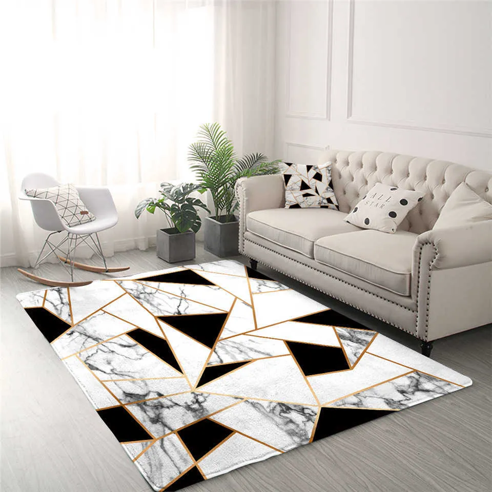 BlessLiving Tapis Géométriques Pour Le Salon Tapis Central Noir Et Blanc Texture Marbre Tapis De Sol Moderne Alfombra Dormitorio 210626
