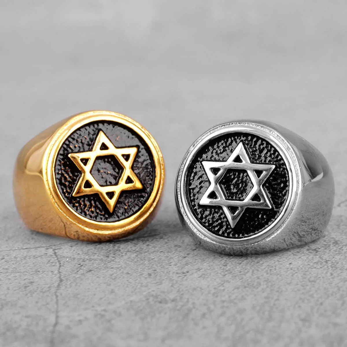 Judaism Hexagram ster van David rvs heren ringen punk hiphop voor mannelijke jongen biker sieraden creativiteit gift groothandel x0715