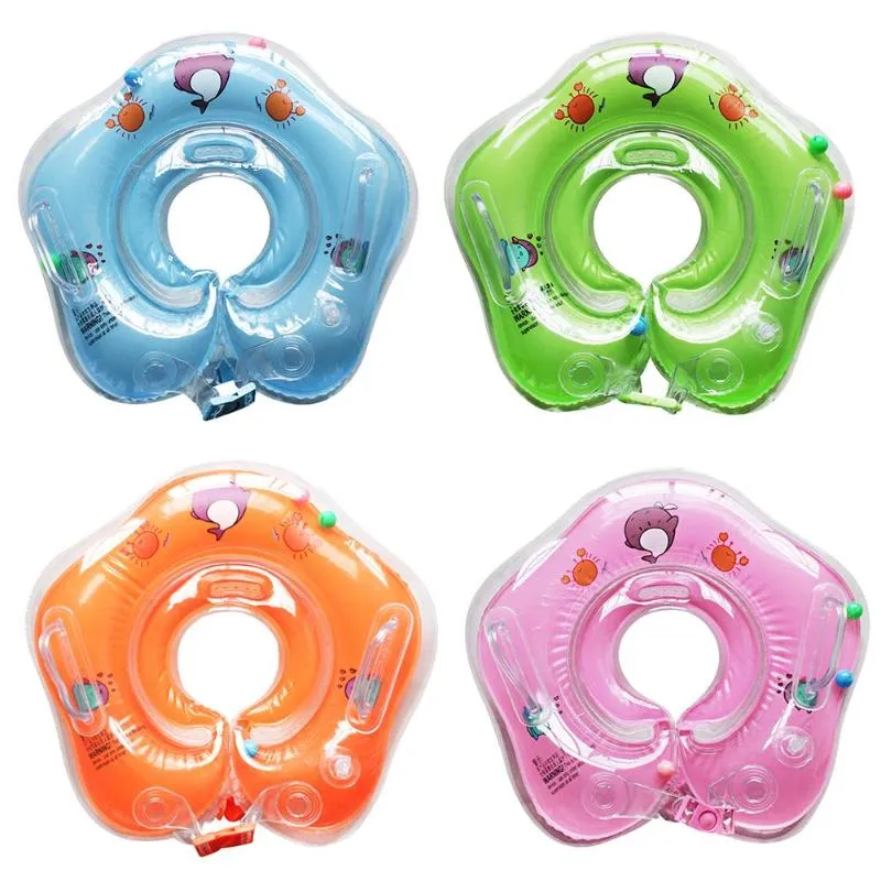 Bonito dos desenhos animados do bebê natação pescoço anel tubo de segurança infantil para banho inflável golfinho pescoço float nadar círculo 23142408042