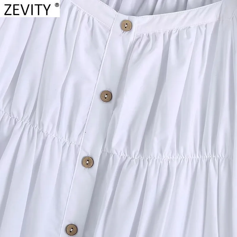 Femmes Vintage col carré simple boutonnage plis popeline Mini robe femme Chic manches bouffantes blanc Kimono Vestidos DS8198 210416