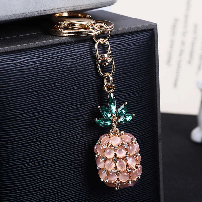 Kreative Obst Serie Opal Ananas Schlüssel Kette Schöne Tasche Anhänger Hängende Ornamente Für Mädchen Schlüssel Ring G1019