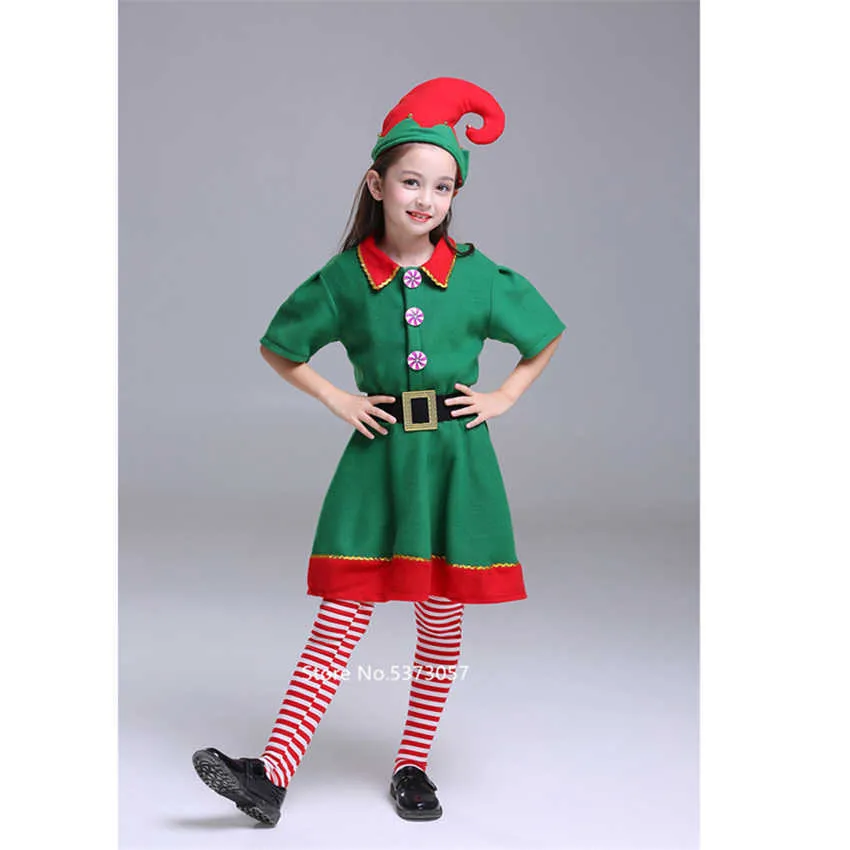 Boże Narodzenie Cosplay Halloween Kostiumy Dla Dzieci Chłopiec Dziewczyny Elf Grinch Dress Nowy Rok Xmas Carnival Party Santa Claus Z Kapeluszowym Prezentem Q0910