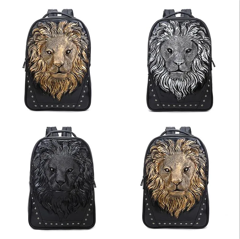 Borse a tracolla da uomo intera fabbrica Street Cool Animal Leon Head Uomini Backpack impermeabile in pelle resistente alla pelle S212Q