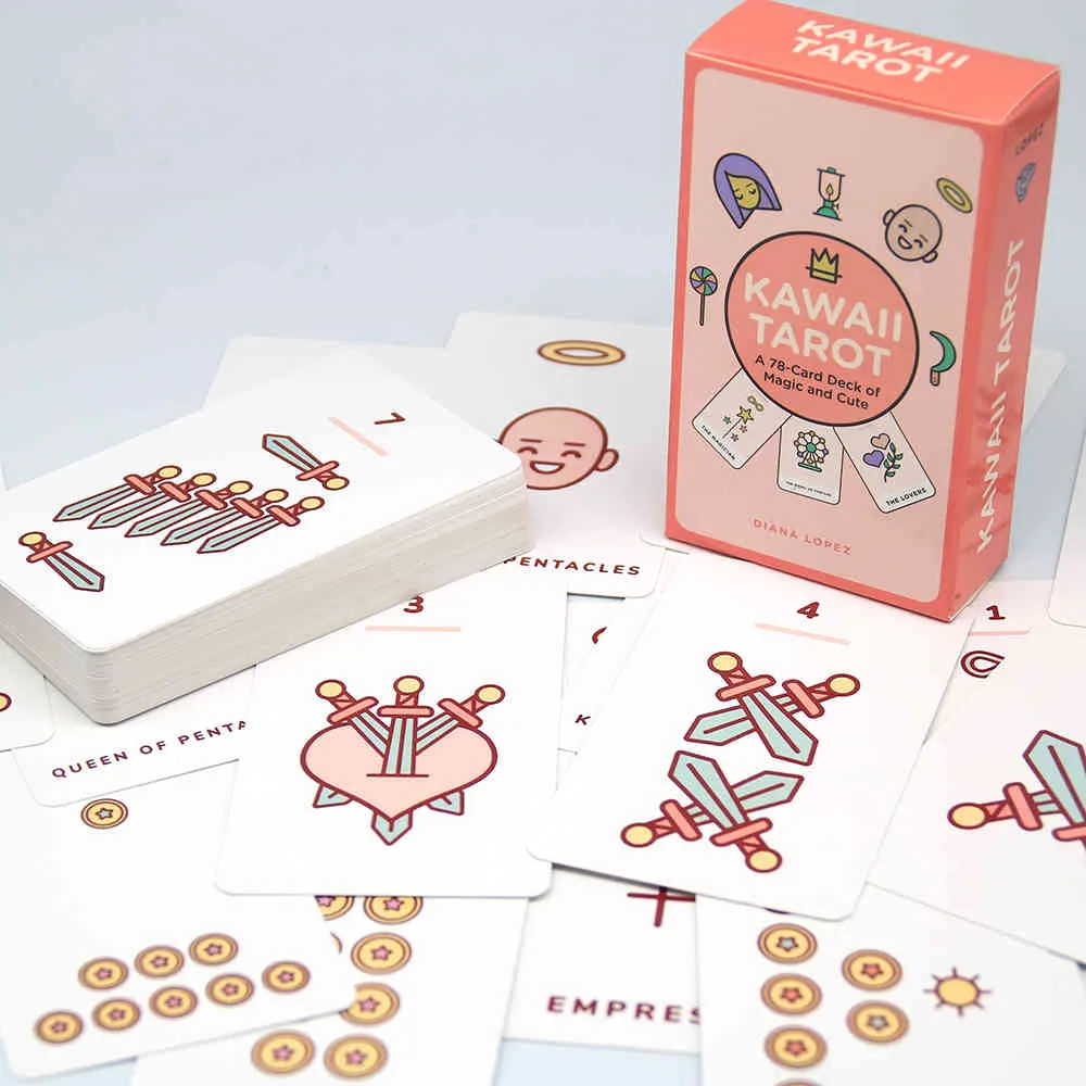 Mazzo di carte dei tarocchi KawaiiUn 78 carte a colori di magia e simpatico gioco da tavolo di divinazione con libro guida