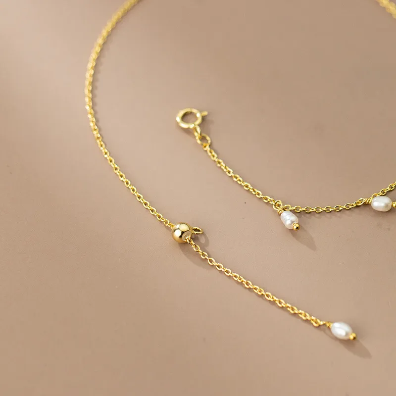 WOOZU, tobillera de perlas barrocas bonitas europeas de Plata de Ley 925 auténtica para mujer, temperamento para pie, pierna, regalo de joyería de playa de verano