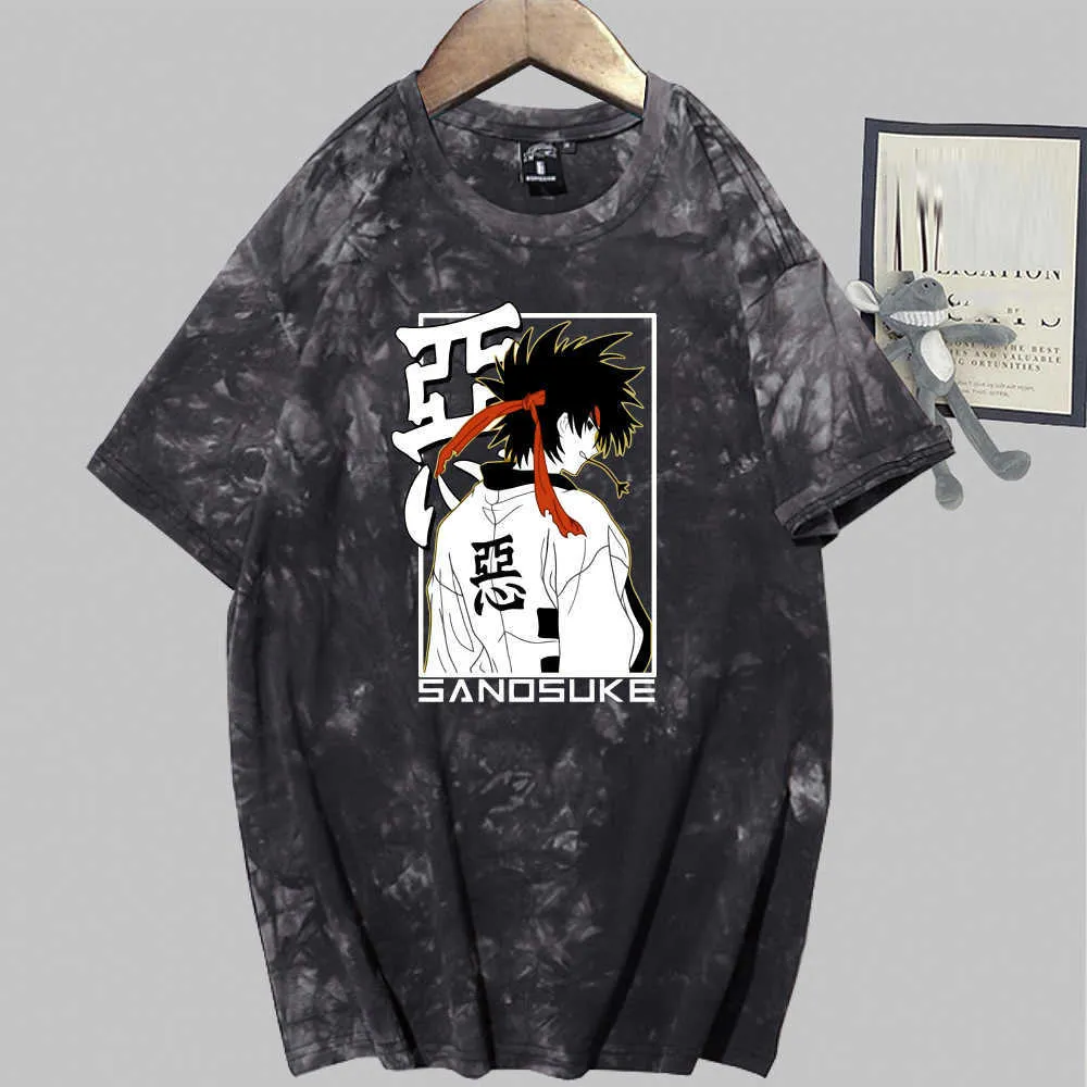 Rurouni Kenshin Imprimer Manches courtes Col rond Tie Dye Hip Hop Anime T-shirt Y0809