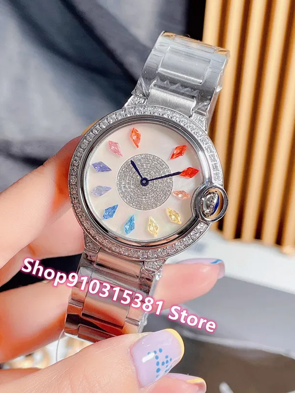 Fashion Brand Geometric Rainbow Gem watches Women Stainless Steel Mother of pearl shell Wristwatch Female Quartz clock 36mm