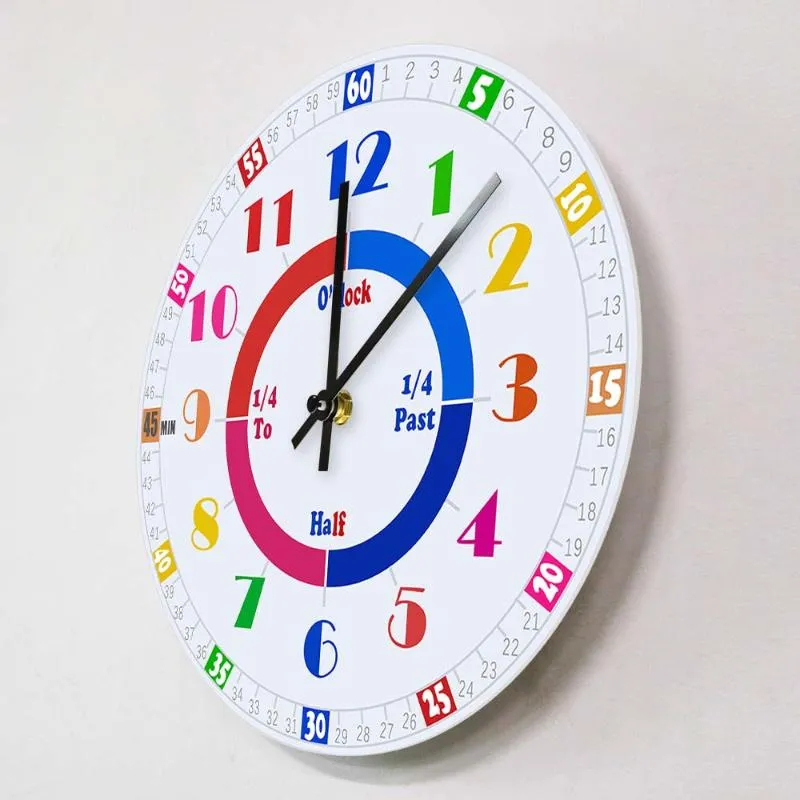 Настенные часы, показывающие время, обучающие часы для домашнего обучения, детского сада, красочные цифры, образовательный художественный декор, тихий Sweep212K