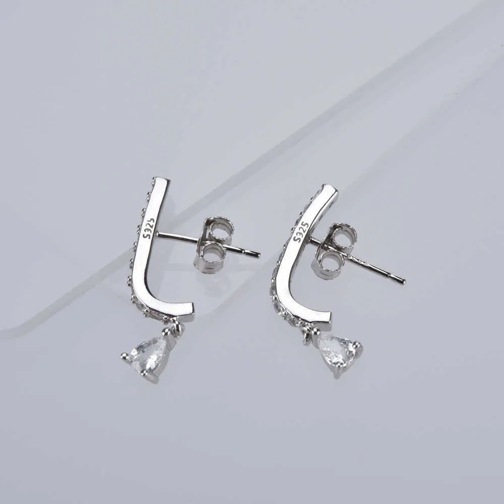 Andywen 925 Sterling Silver Gold Line Drop Boucle d'oreille Champagne Green Rainbow Piercing Clips Zircon CZ Crystal Femmes Luxe 210608
