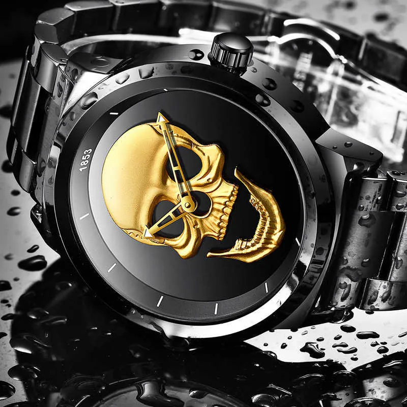 Relogio Masculino LIGE мужские часы часы с черепом мужские военные спортивные часы мужские водонепроницаемые из нержавеющей стали золотые кварцевые часы 227r