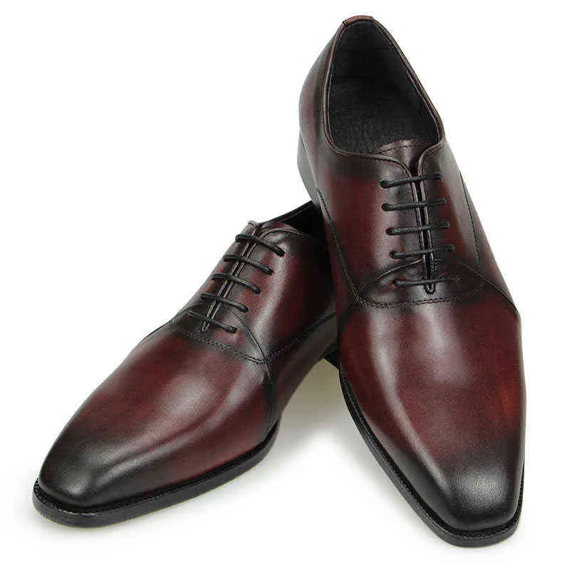 Sukienka Buty Mężczyźni Oxford Czarny Wino Czerwony Zapatos Casual De Los Hombres Handmade Brytyjskie Sznurowadła Skórzane Workplace Business Shoe 220223