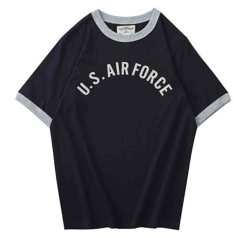 2114 Été Poids Lourd T-Shirt Homme Lettre Imprimante Coton 0-Cou Casual Lâche Usa Air Force Militaire Mâle Vêtements Hauts 230g H1218