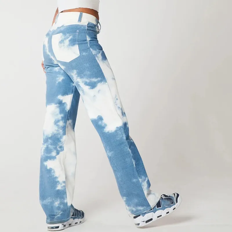 Dames Y2K Tie Dye Streetwear Cargo Jeans Preppy Style Girl's Holiday Outfits Hoge getailleerde Rechte Jogger Broek Gothic Kleding 210517