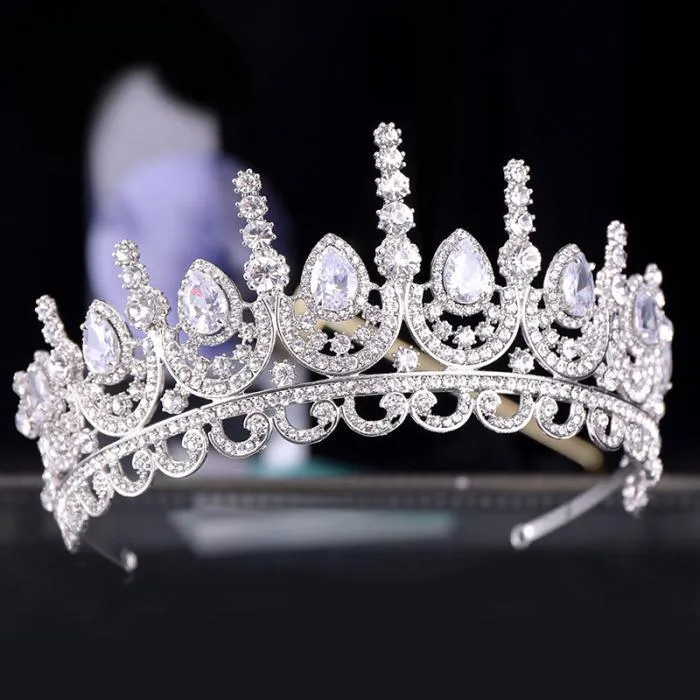 FORSEVEN Colore argento Grande goccia d'acqua Strass di cristallo Corona Tiara de Noiva Copricapo Accessori capelli da sposa donna JL