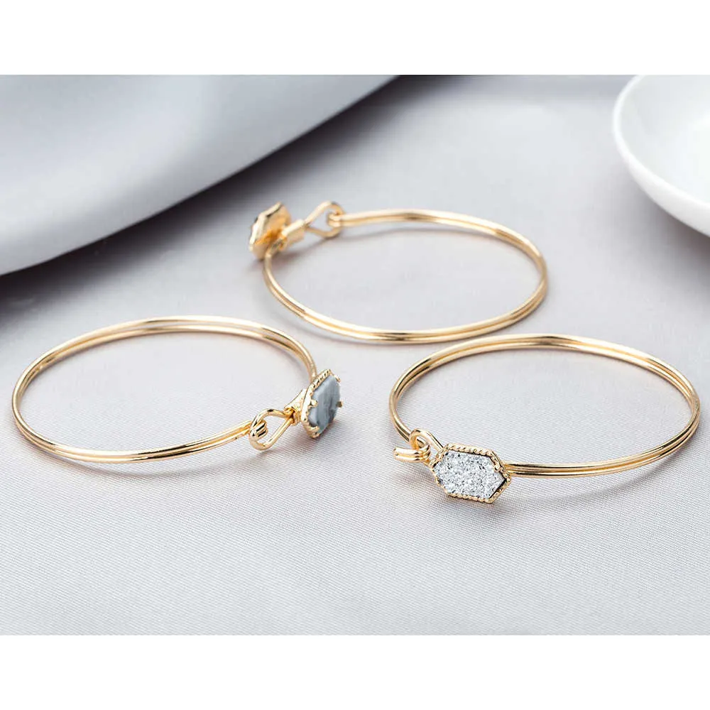 Nuovo arrivo braccialetto classico braccialetto oro argento colore gioielli braccialetto in metallo le donne gioielli Druzy quarzo cristallo resina Q0719