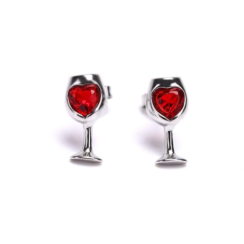 Stud 1 paio di cristalli rossi zircone cubico amore pietra tagliata bicchiere di vino orecchini stile le donne gioielli moda festa di San Valentino regalo304H