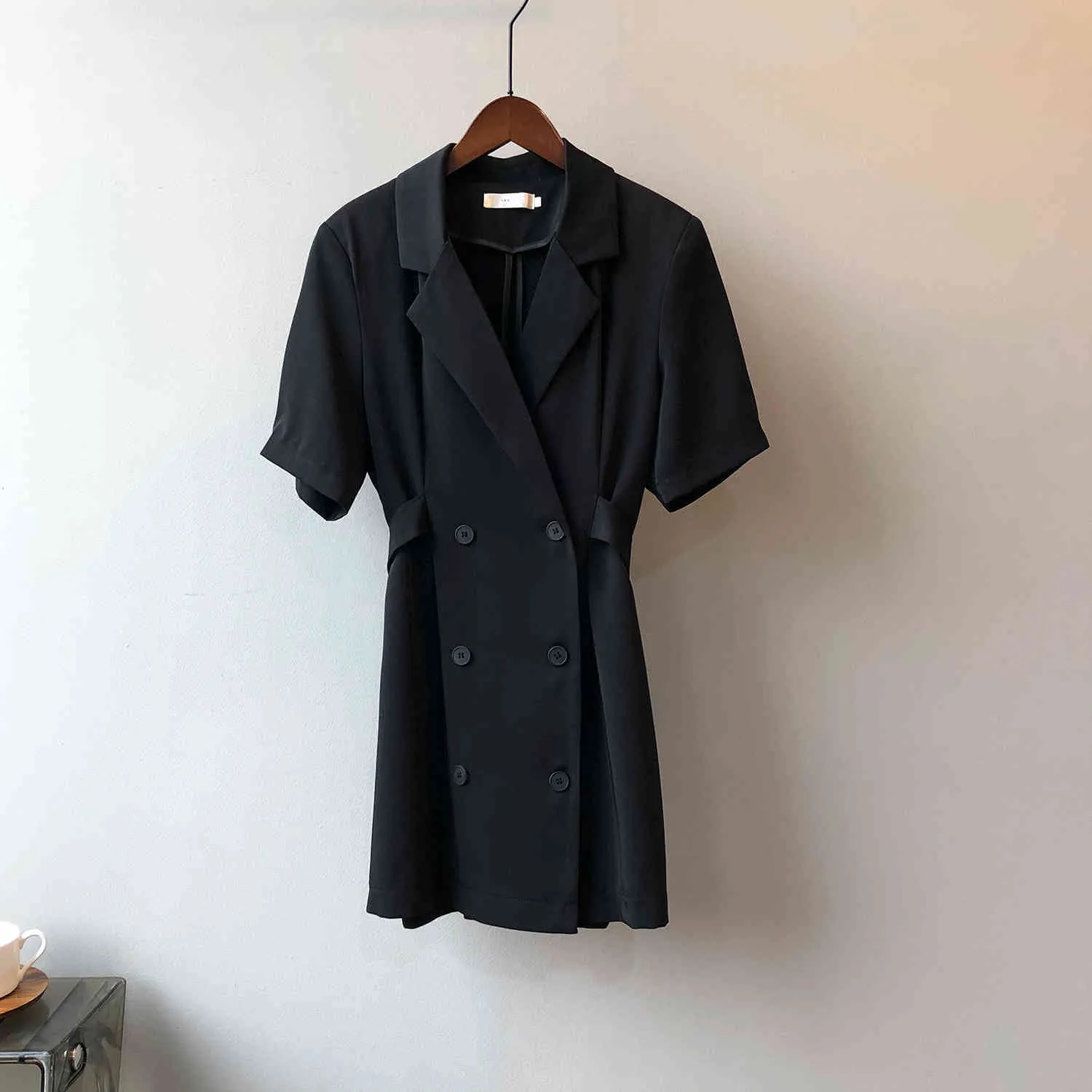 Summer Double Breasted Suit Dress Women Short Sleeve Notched Collar Mini Dresses Office Ladies Korean Vestidos 210513