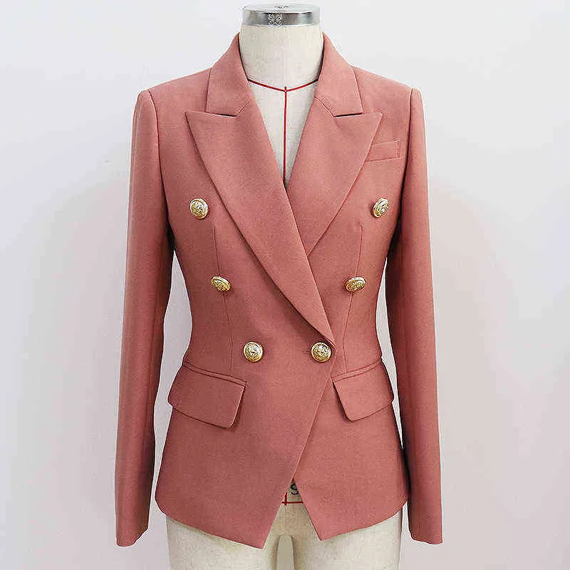 HIGH STREET est Runway Designer Blazer Femmes Classique Lion Boutons Double Boutonnage Slim Fit Veste Dust Rose 211122