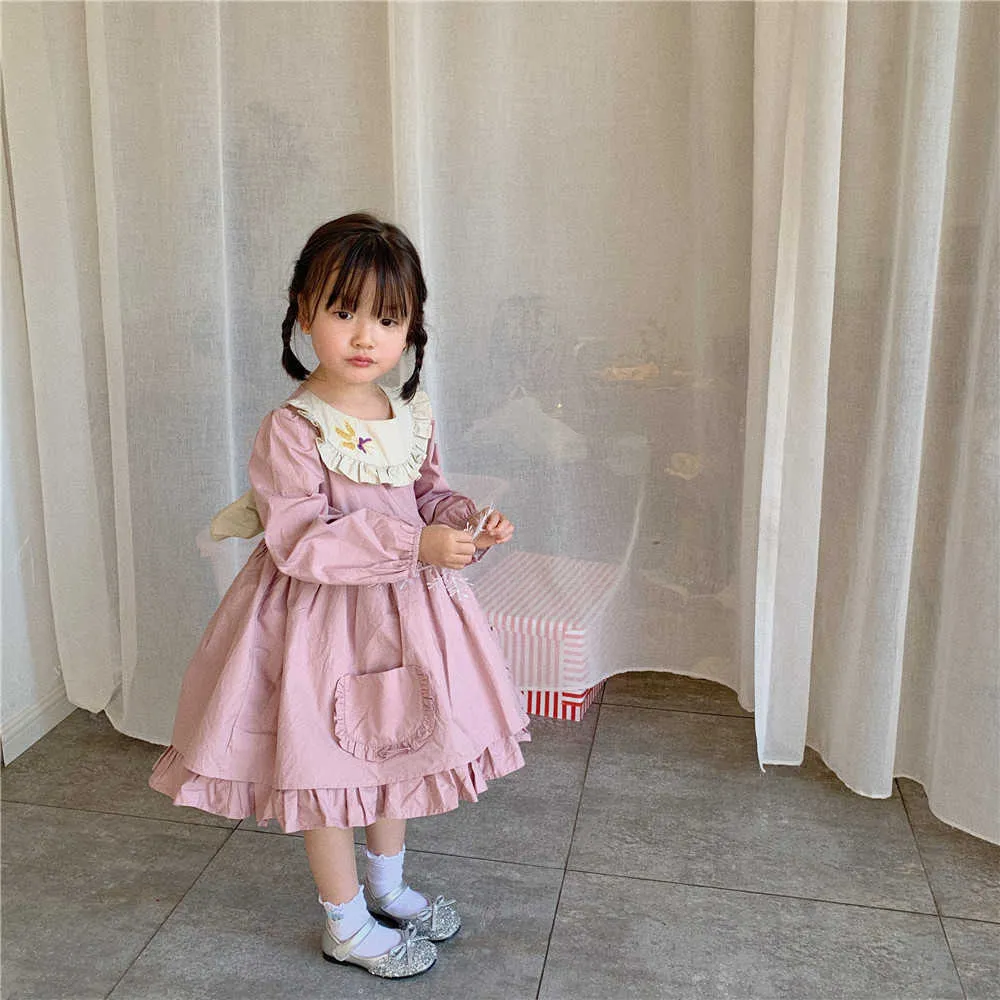 Enfant en bas âge fille lolita princesse robes enfants coréen redingote bébé filles anniversaire rose habiller bébé coton robes 210615