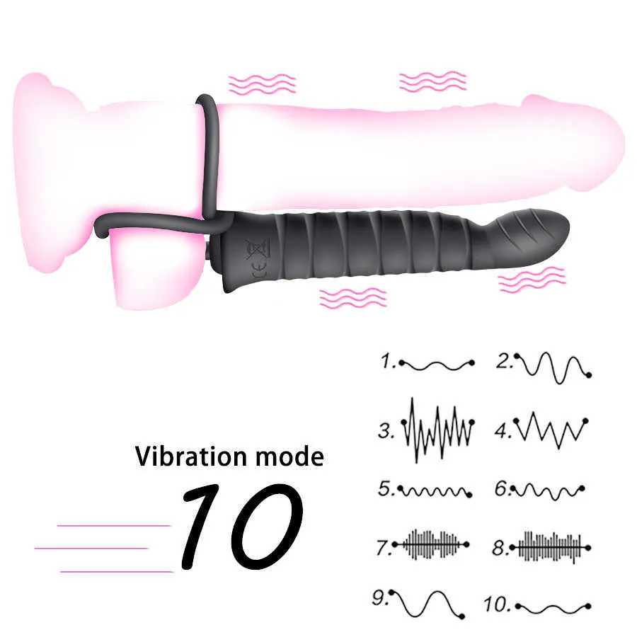 Двойное проникновение дилдо вибратор, 10 режим вибратор для мужчин ремешок на пенис вагинал вилкой взрослых секс игрушки для пар 210618