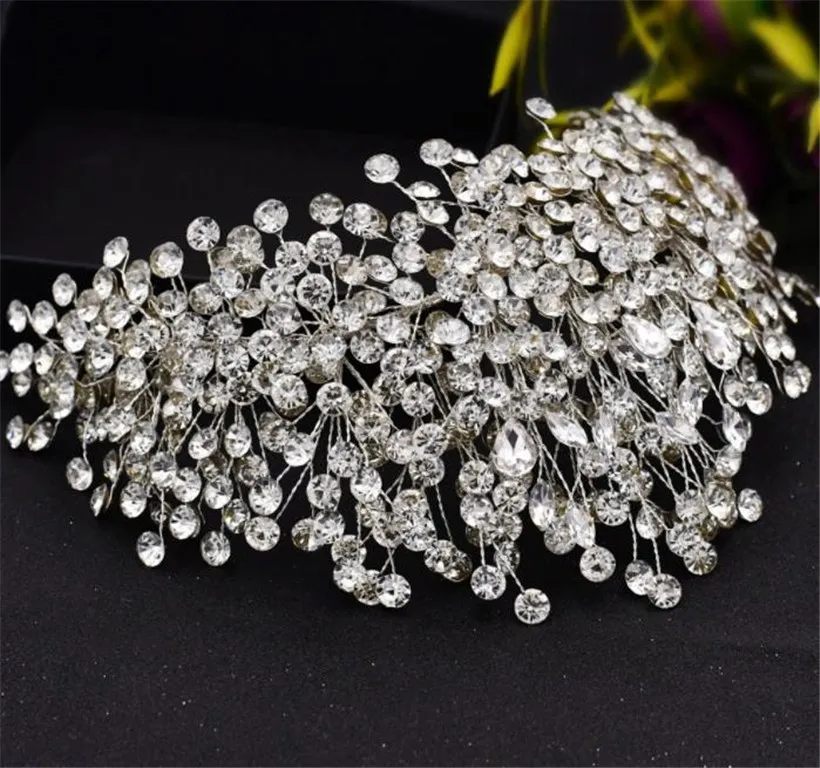 Mariage Bridal Righestone Band Band Front Couronne Tiare Crystal Hair Accessories Pageant Boucles d'oreilles Head Prom Party Bijoux Set221N