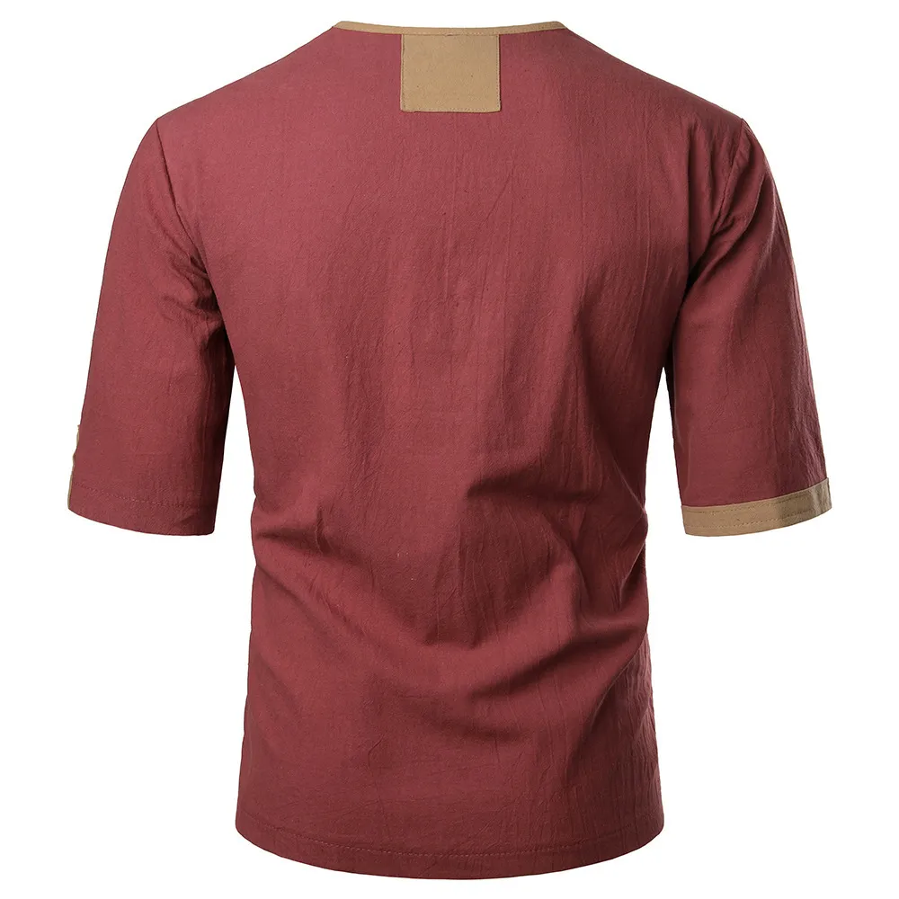 Пэчворк белья мужская футболка мода V шеи футболки для мужчин повседневная стройная пригонка старинные мужские футболки с карманными мужчинами Top Tee 210524