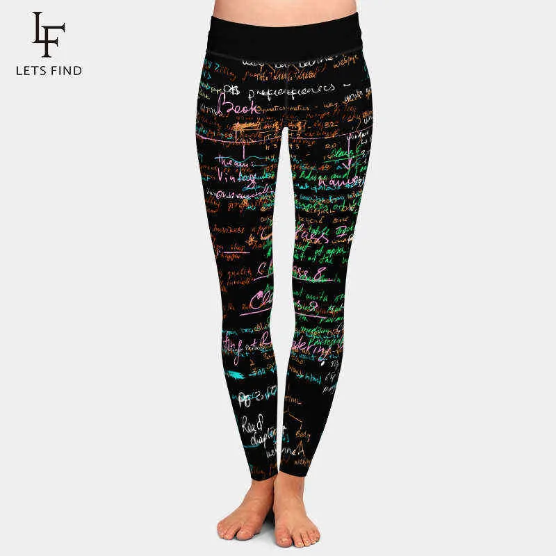 LETSFIND Marque Mode Hiver Femmes Plus La Taille Pantalon 3D Doodle Lettre Élément Impression Numérique Taille Haute Doux Workout Leggings 211204