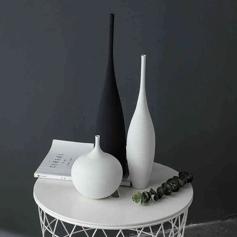 Vaso de cerâmica preto e branco simples design criativo artesanal decoração de arte sala de estar modelo sala vaso decoração casa decore 211315y
