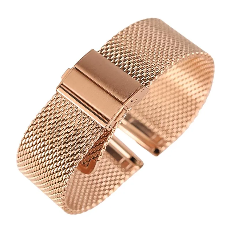 Bracelets de montre Or rose 18 20 22mm Bande Mesh Bracelet en acier inoxydable Boucle déployante Montres-bracelets Bracelet de remplacement Cinturino Orolo252b