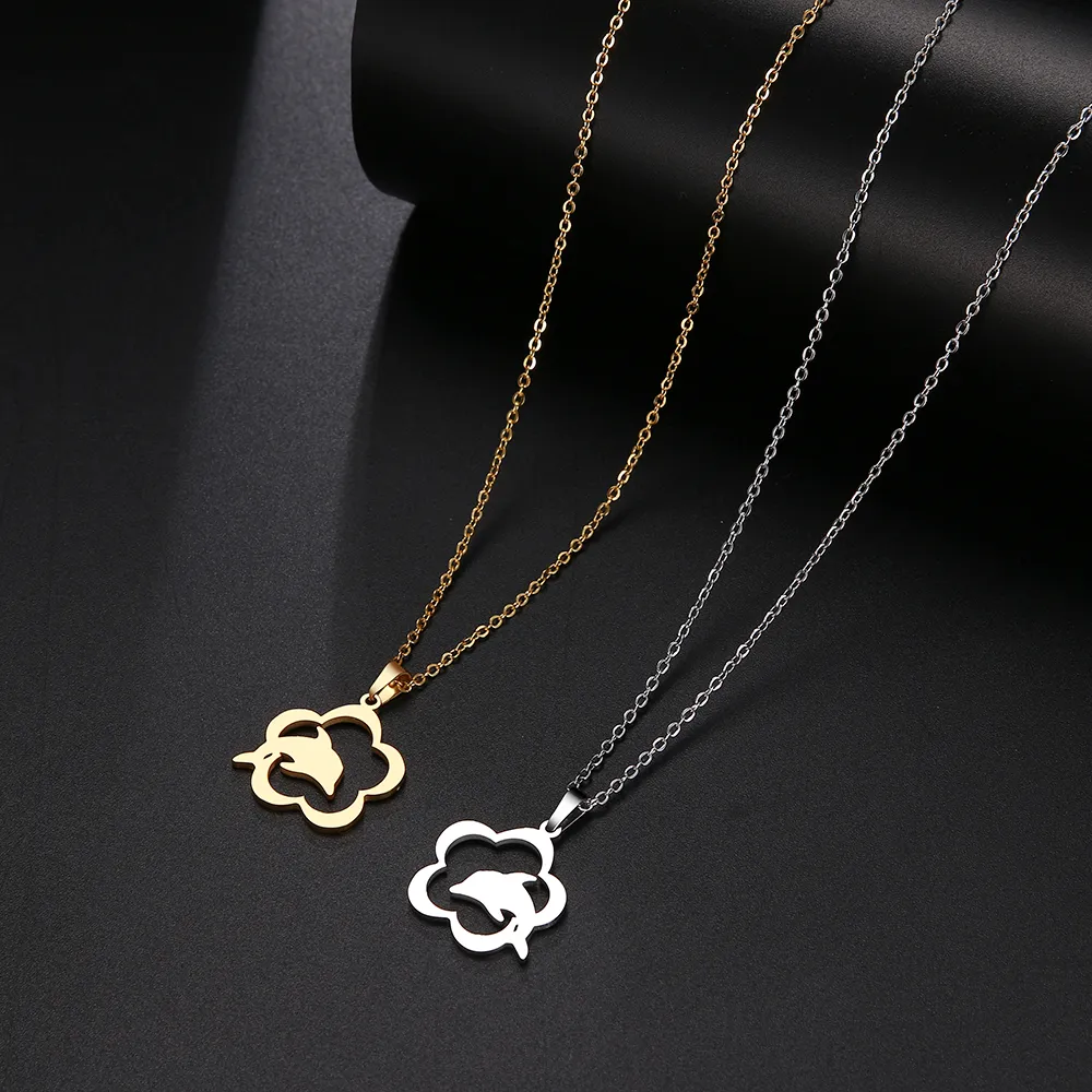Stainless Steel Necklace for Women Man Dolphin Jump Wreath Choker Pendant Engagement Jewelry