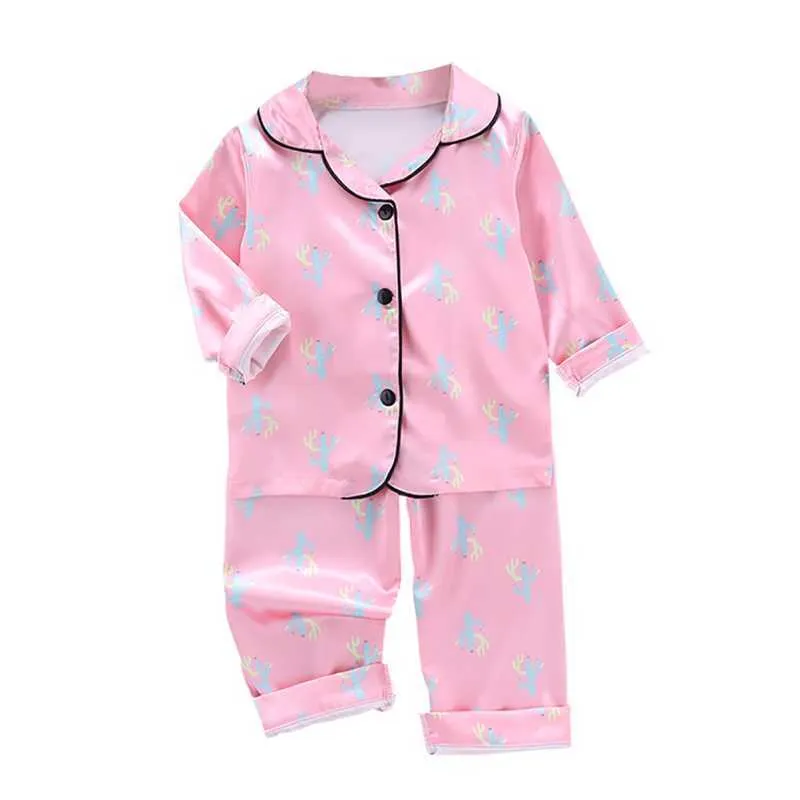 Automne bébé enfant pyjamas ensemble garçons filles à manches longues enfant chemisier haut pantalon vêtements de nuit enfants chemises de nuit enfants Pyjamas23 210908