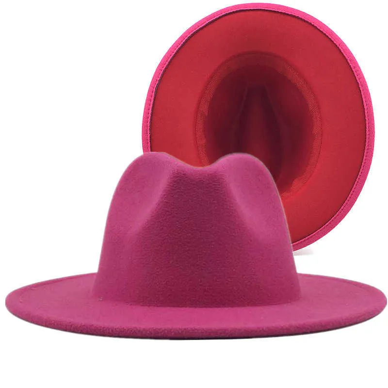 Czerwone dno Fedoras czapka męska Jazz kapelusze kowbojski kapelusz dla kobiet i mężczyzn dwustronna kolorowa czapka cylinder hurtownia 2020 Q0805