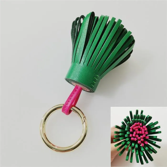 Keychain Double-colors Real Leather Women Charm Bag Holder Pendants Hula Skirt Tassel Fashion Accessories Chains