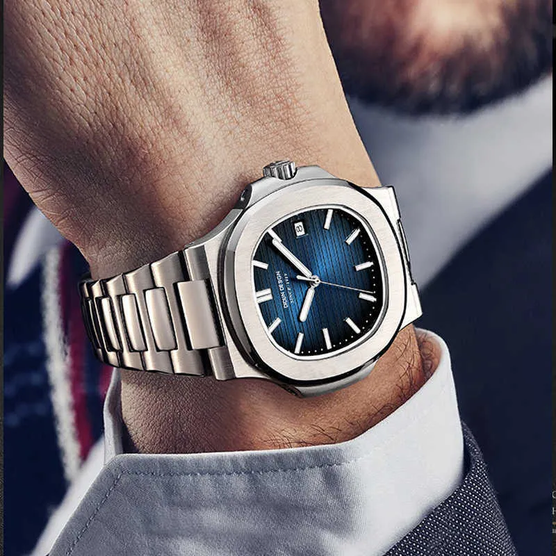 DIDUN Luxury Brand Quartz Watches Men Stainless Steel Military Band Watch Causal Fashion Wristwatch Mens male Clock men 210728270g