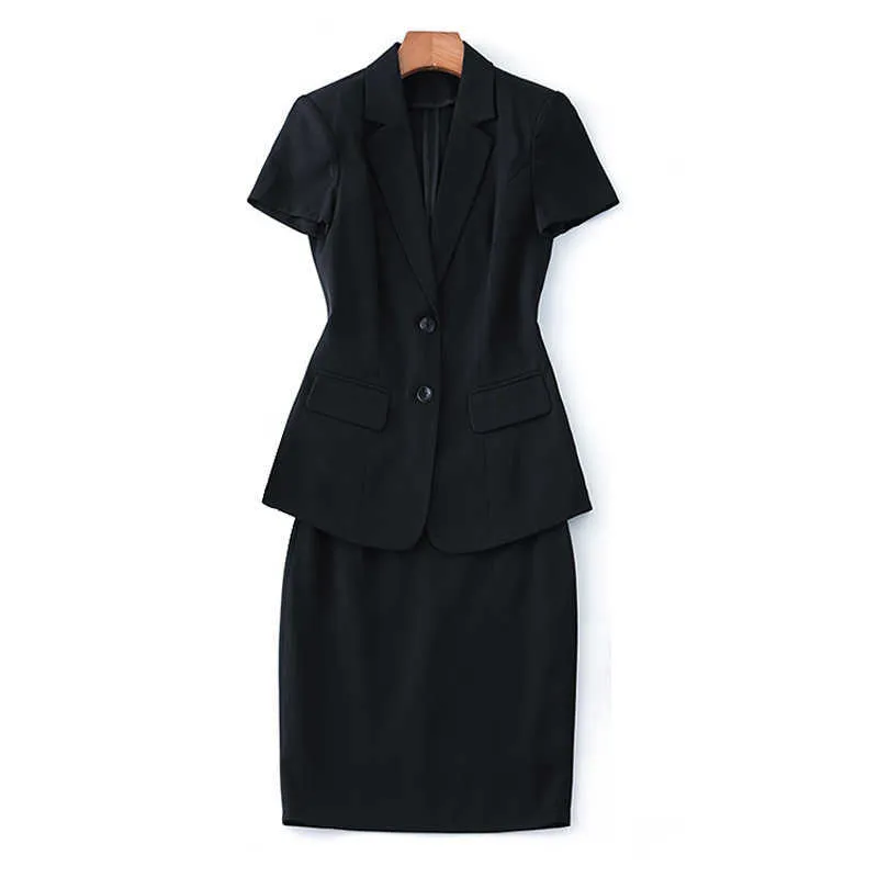 Professionell Kvinnors Skirt Suit Feminine Högkvalitativ Blazer Summer Casual Black Ladies Jacket Slim Two-Pite 210527