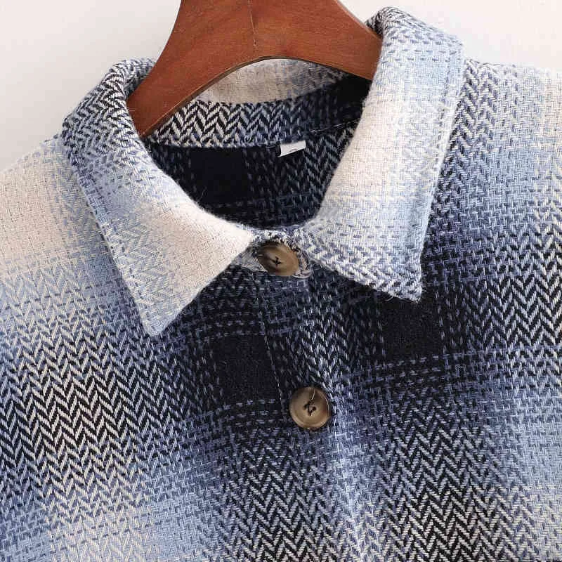 Dorywczo kobiety Długi ponadgabarytowy szary niebieski Kratę Koszula Płaszcz Moda Damska Soft Kieszonkowa Kieszonkowa Odzież Odzież Kobiet Chic X-Long Bluzka 210515