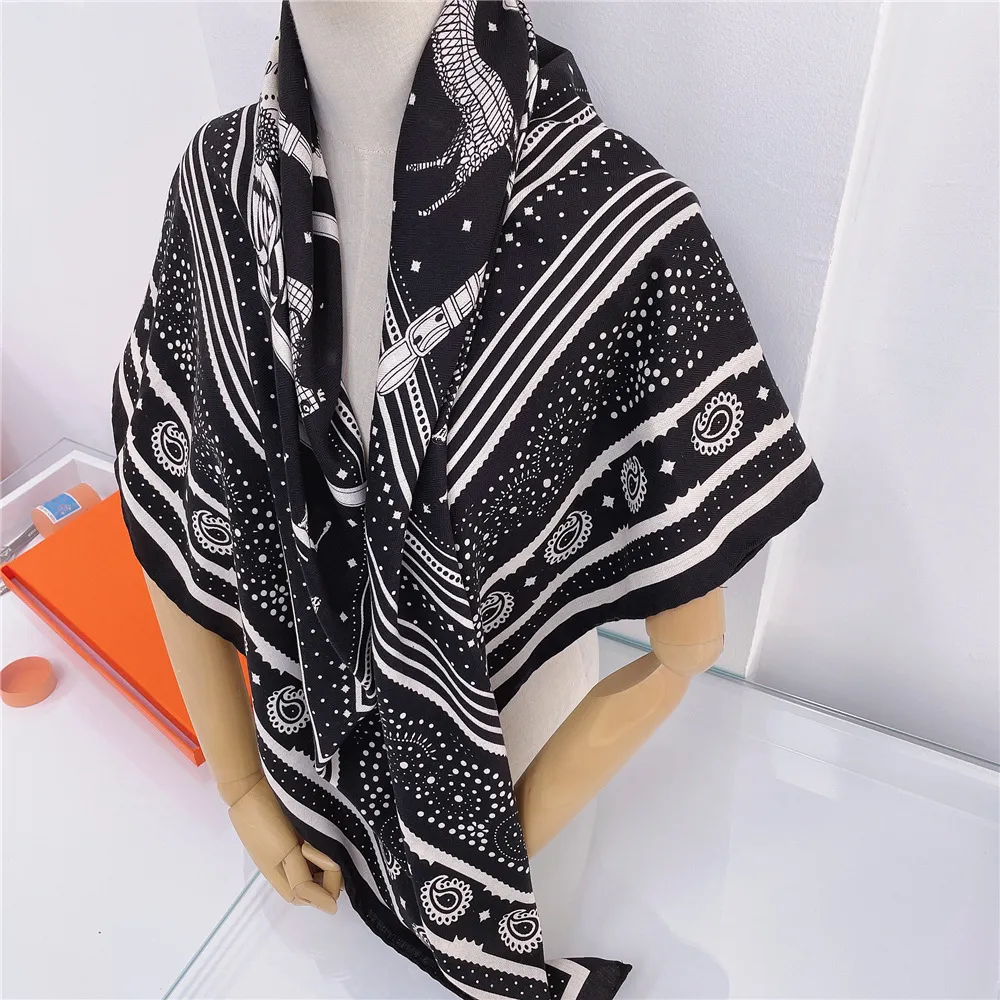 Ten Horse Print Cashmere Shawl HIGH-END Silk Scarfs Women Winter Warm Silk Scarf Hand Rolled Edges Scarf Stole Tippet218J