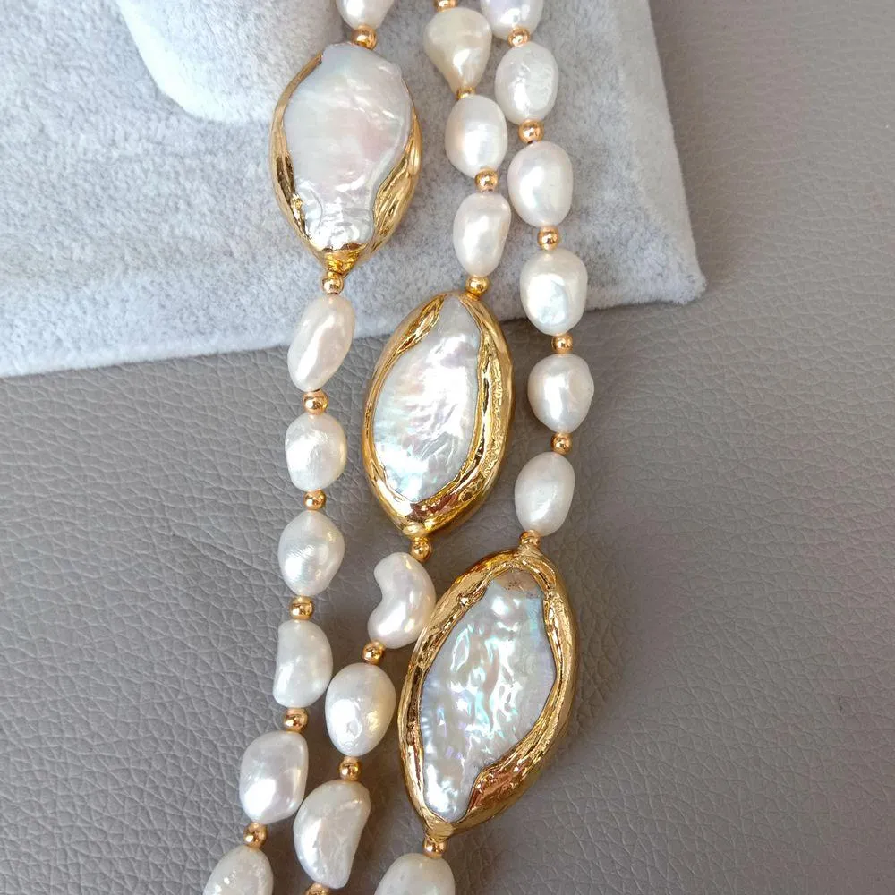 yygem 20quot 3ストランド培養バロック淡水真珠のネックレスケシゴールドカラーエッジコネクタ女性用チョーカー8862916