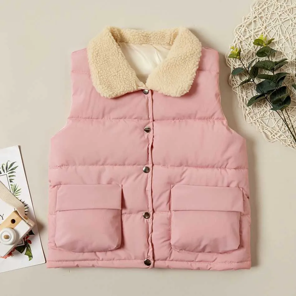 Gilet invernali bambini alla moda in pile con colletto con risvolto vestiti gilet unisex 210528