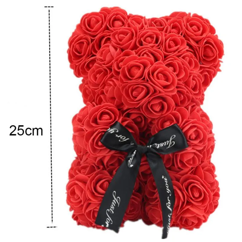 Couronnes de fleurs décoratives goutte ours en peluche fleur de Rose 25 cm mousse de savon artificielle de Roses cadeaux d'année pour les femmes cadeau de Saint Valentin W307v