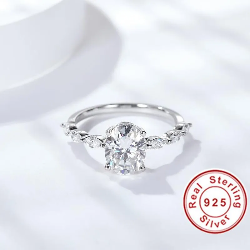 Bröllopsringar glittrande naturliga Moissanite Gemstone Classic Simple Type 6 Ring for Girl 925 Sterling Silver Fine Jewelry287w