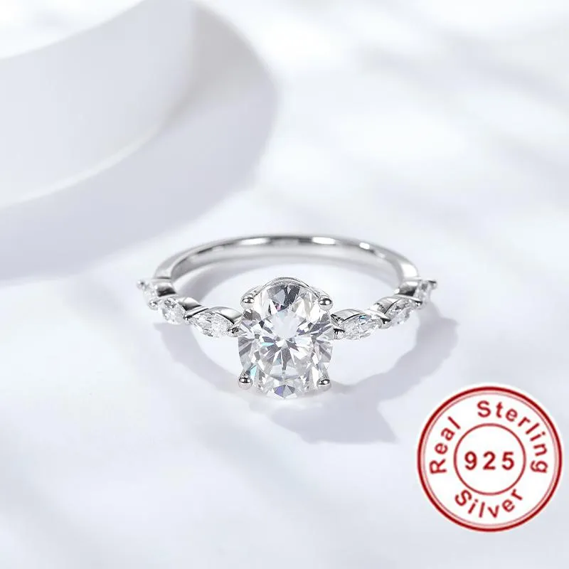 Pierścionki ślubne lśniący naturalny moissanite Class Classic Prosty Type 6 Pierścień dla dziewczynki 925 Srebrny srebrny biżuteria248l