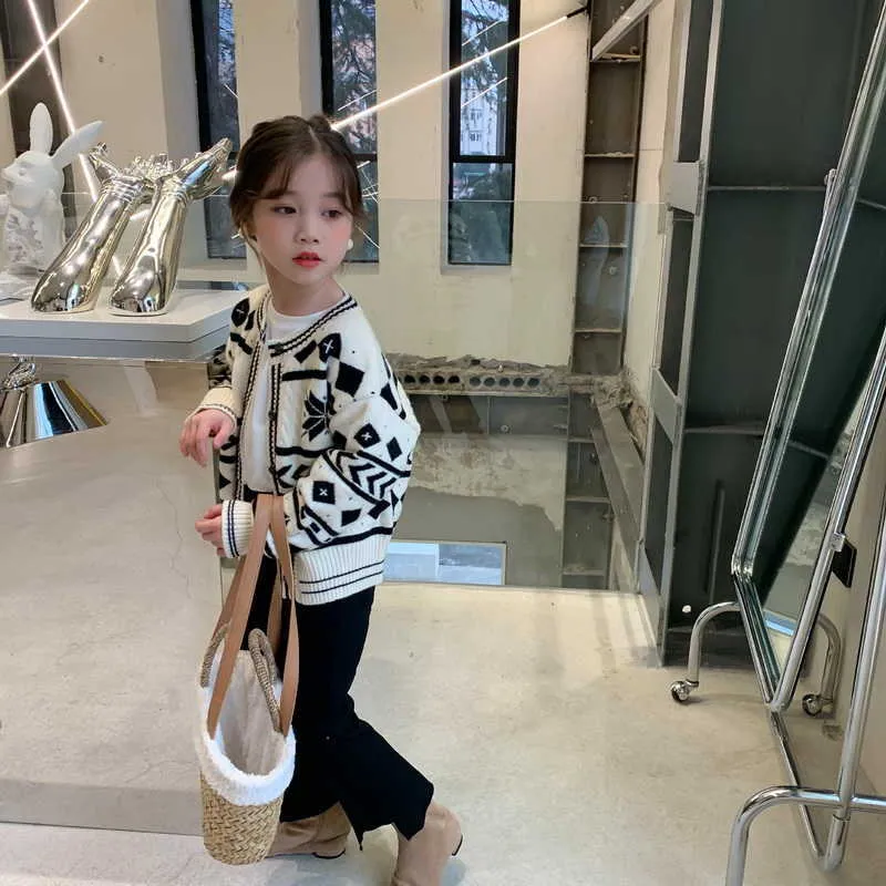 Printemps coréen style adolescents filles pulls motif géométrique décontracté vêtements de mode pour enfants E044 210610