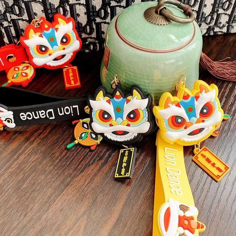 2021 Dessin animé chinois Lion Dance Porte-clés mignon exquis PVC poupée de dessin animé porte-clés sac voiture suspendus décoration porte-clés cadeaux G1019